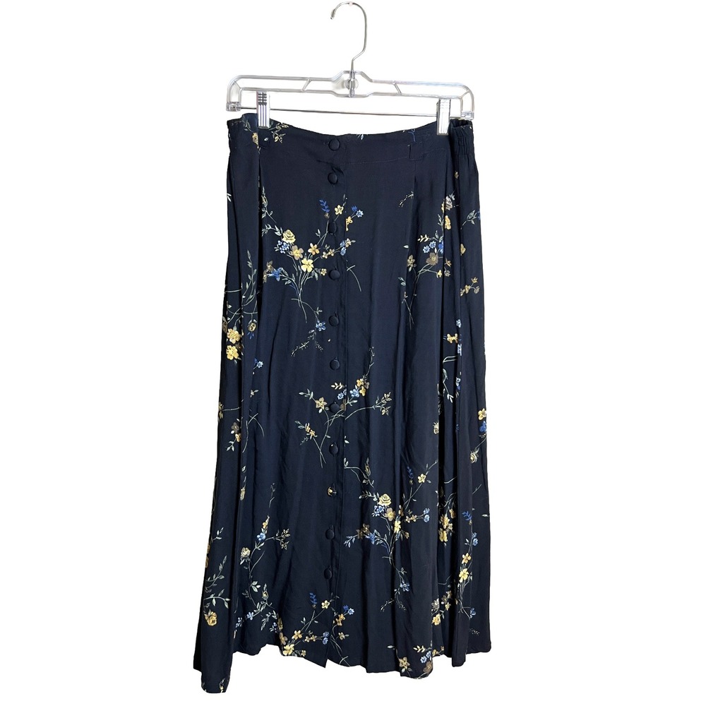 90s Sag Harbor Petite Floral Button Front Midi Skirt Women's M Cottagecore Boho